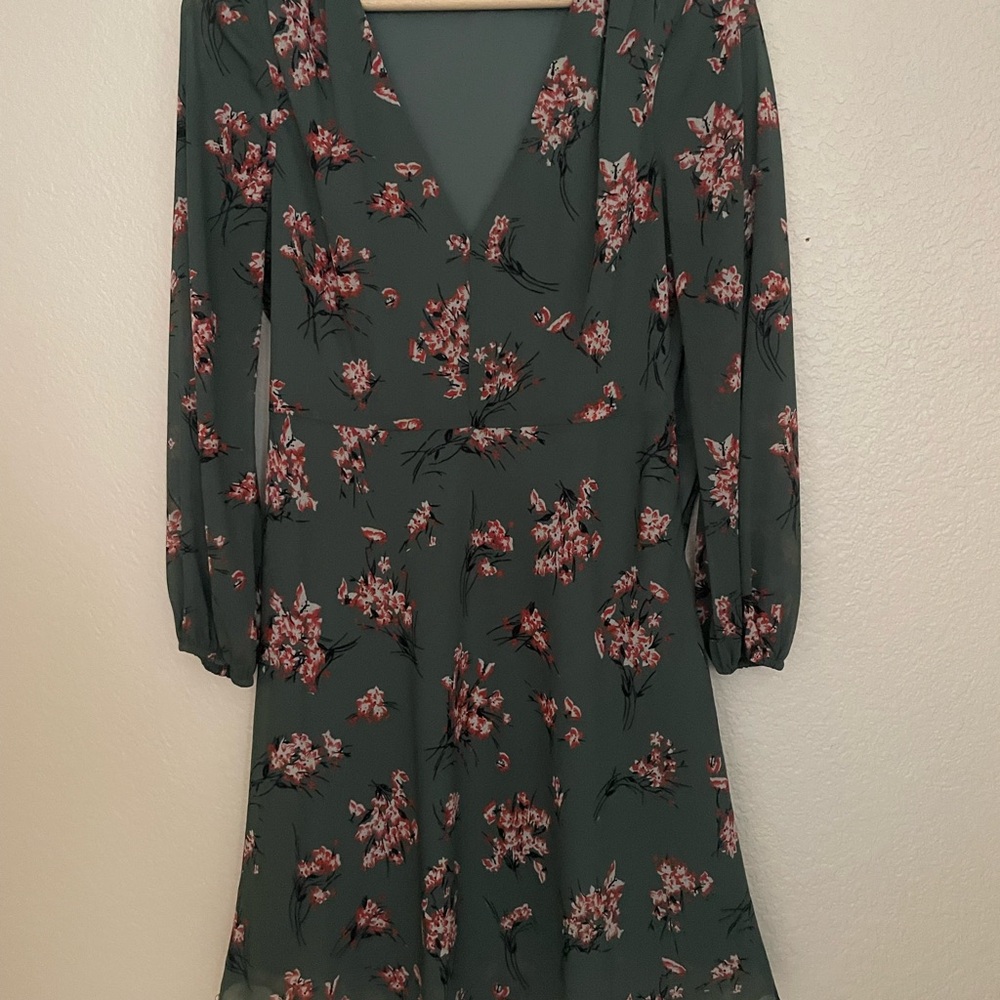 Madewell Green A-line Wrap Dress with Bishop Sleeves